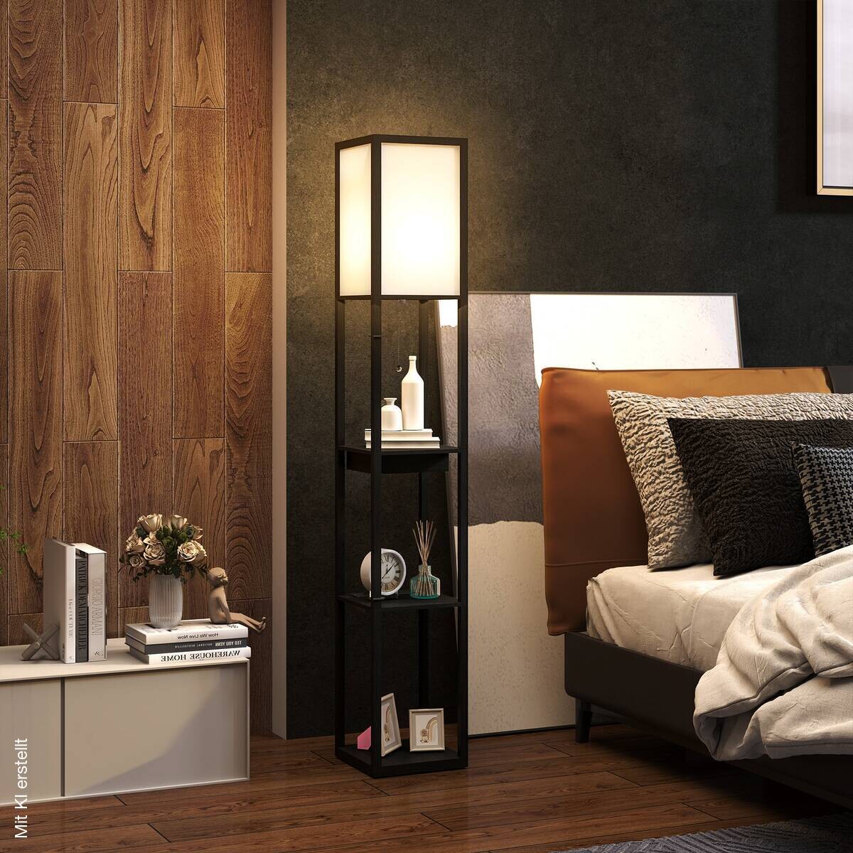 HOMCOM Stehleuchte schwarz weiß Holz MDF B/H/L: ca. 26x159x26 cm E27 1 Brennstellen