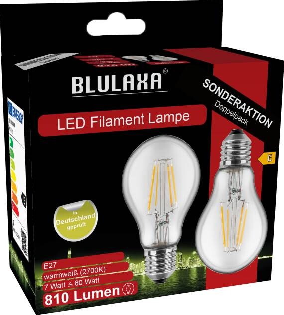 Blulaxa LED-Leuchtmittel Filamentlampe 48451 2er Pack E27