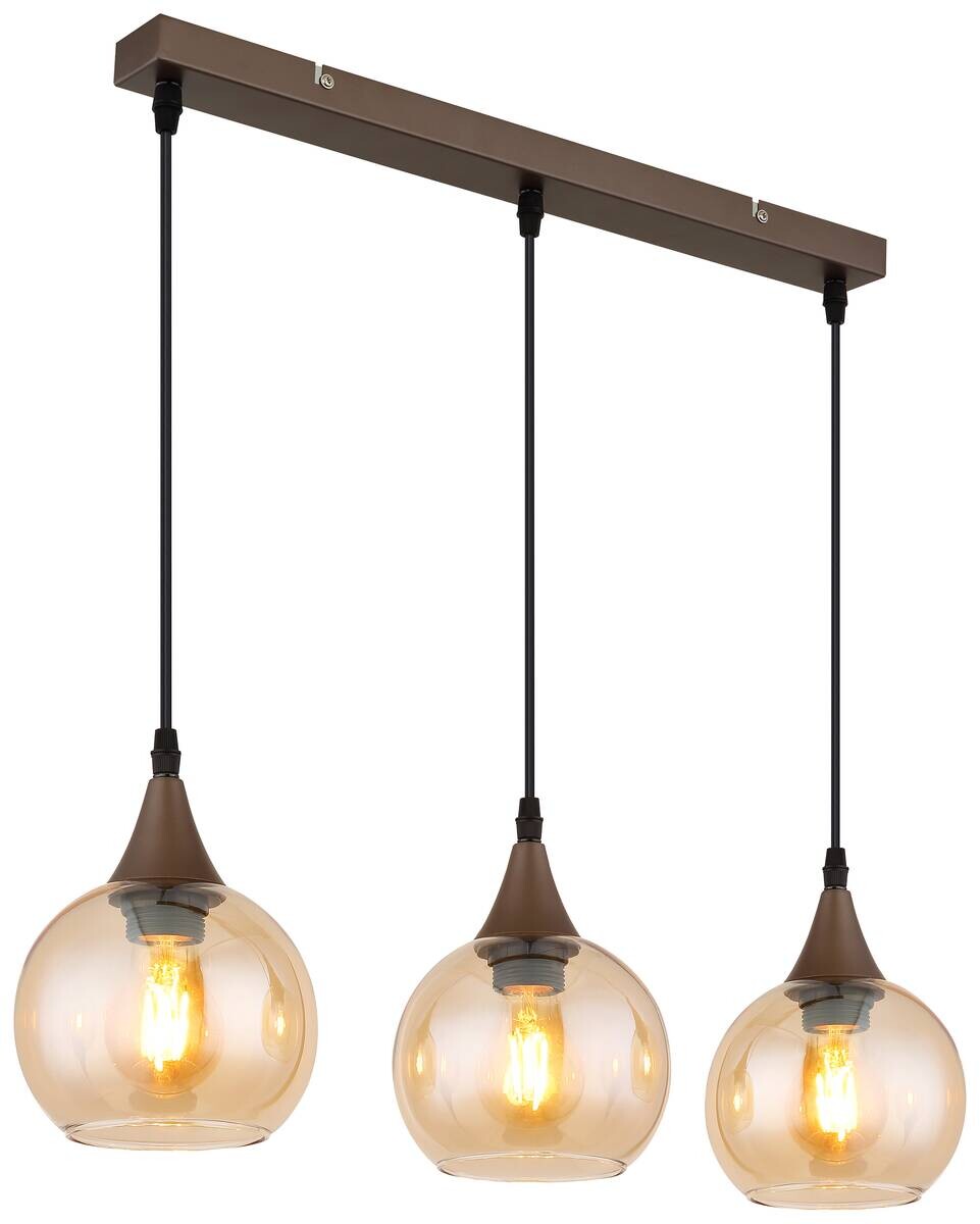 Pendelleuchte Nika Cappuccino amber Metall Glas B/H/L: ca. 15x61x120 cm E27 3 Brennstellen