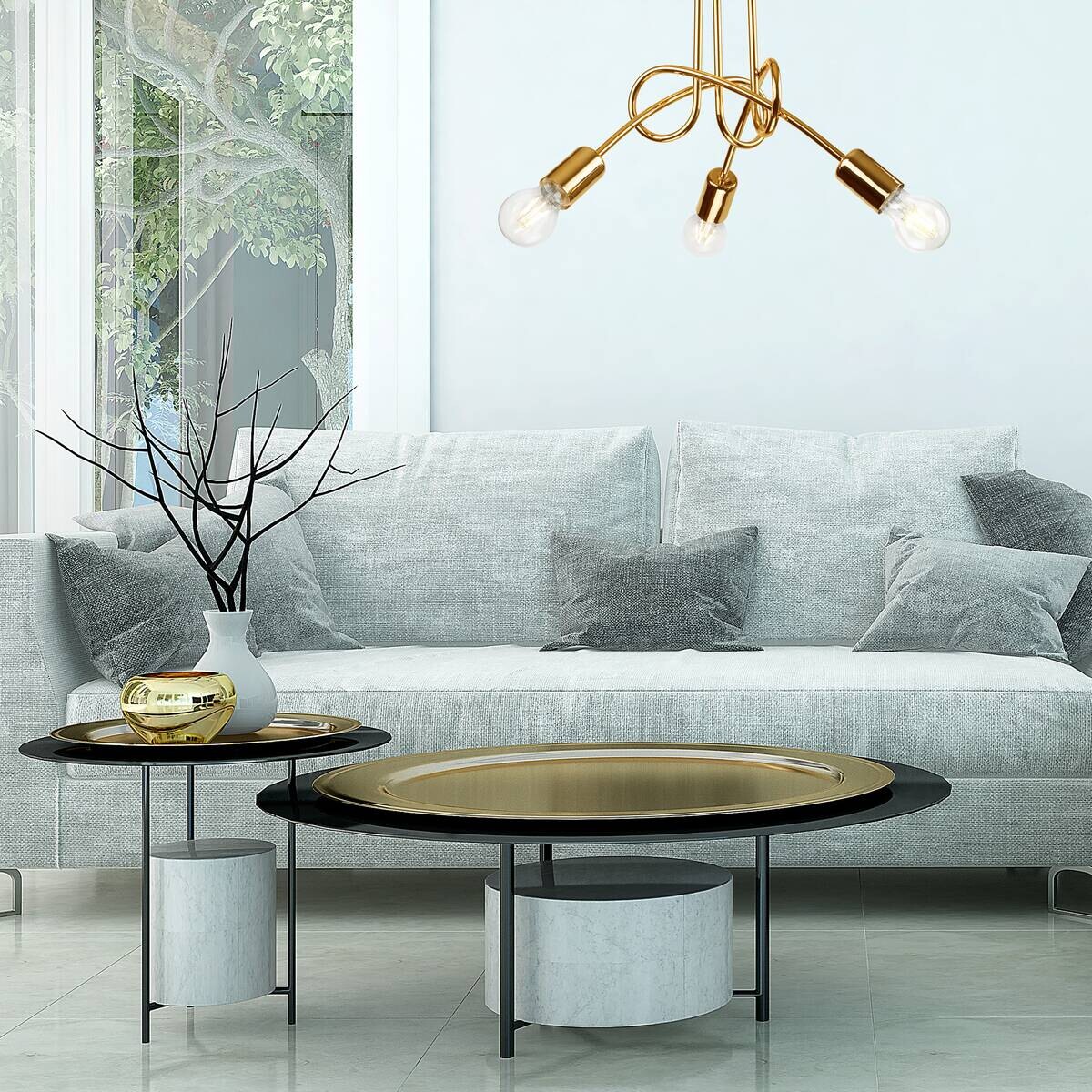 Lamkur Deckenleuchte CAMILLA 36816 gold Stahl H/L: ca. 30x36 cm E27 3 Brennstellen