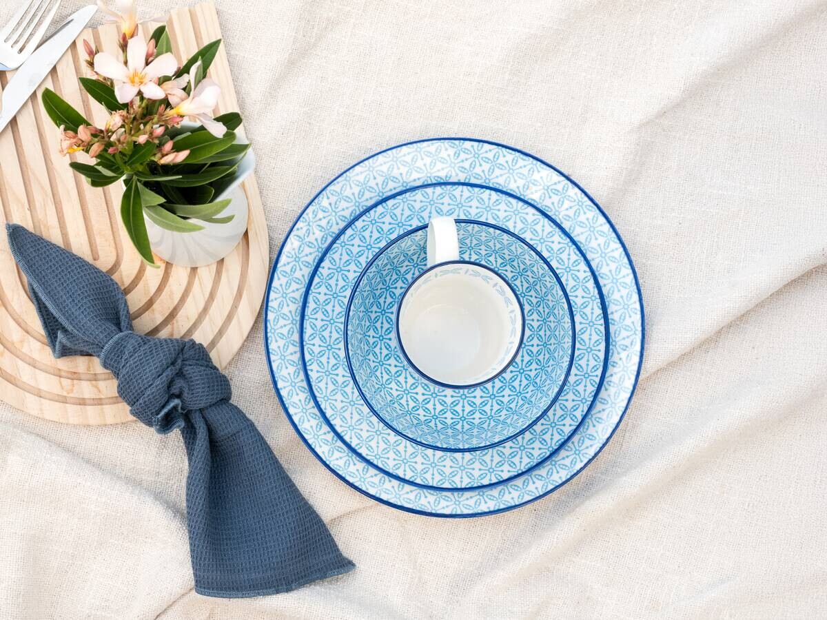 CreaTable Kombiservice Mediterran Blau blau Steinzeug 16 tlg.