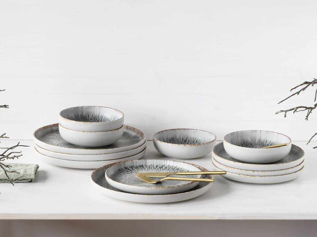 CreaTable Tafelservice Uno grau Steinzeug 12 tlg.