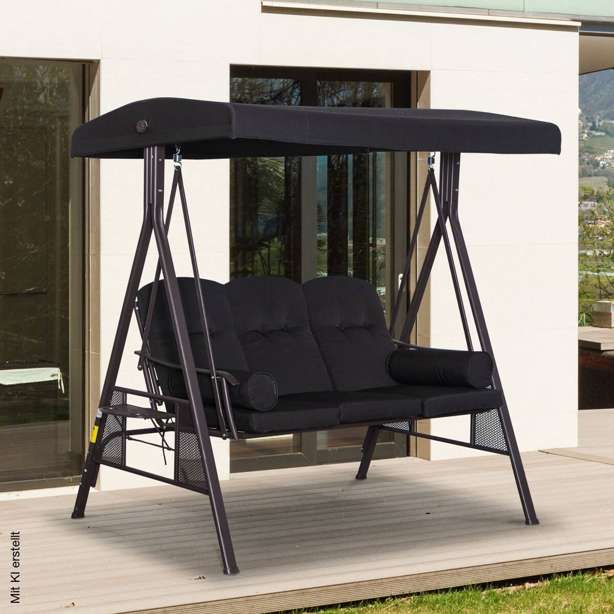 Outsunny Hollywoodschaukel schwarz Metall B/H/L: ca. 116x183x206 cm