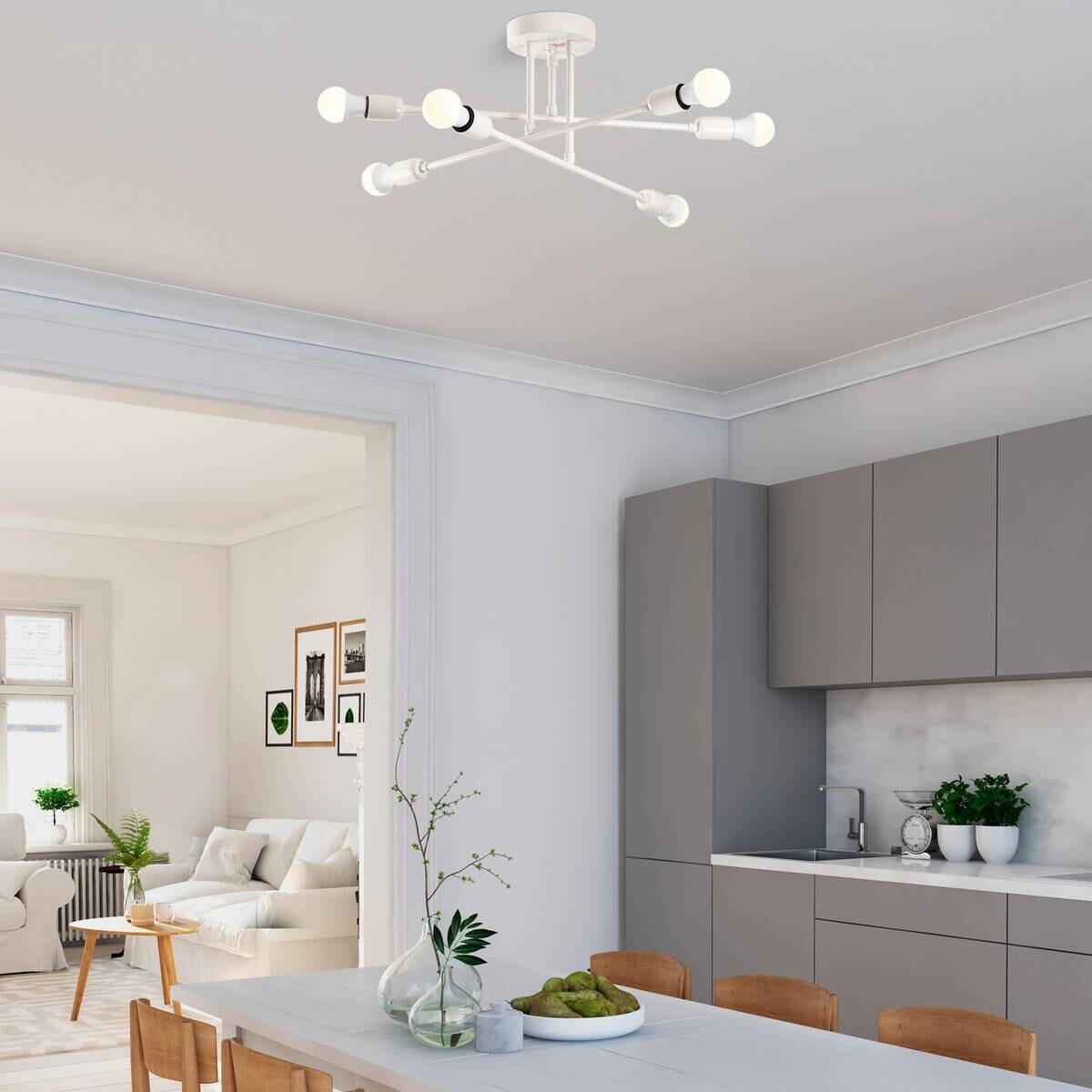 Opviq Deckenleuchte Flower creme B/H/T/L/D: ca. 64x30x64x64x64 cm E27 6 Brennstellen