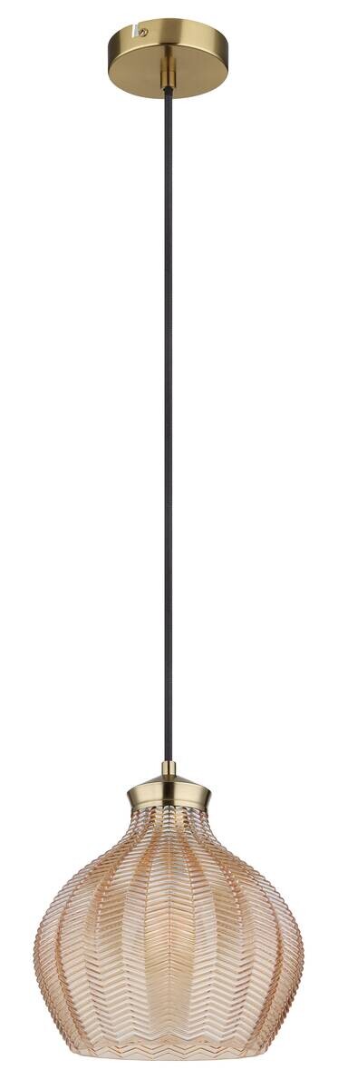 GLOBO Pendelleuchte gold amber schwarz Metall Glas Textil H/D: ca. 120x22 cm E27 1 Brennstellen