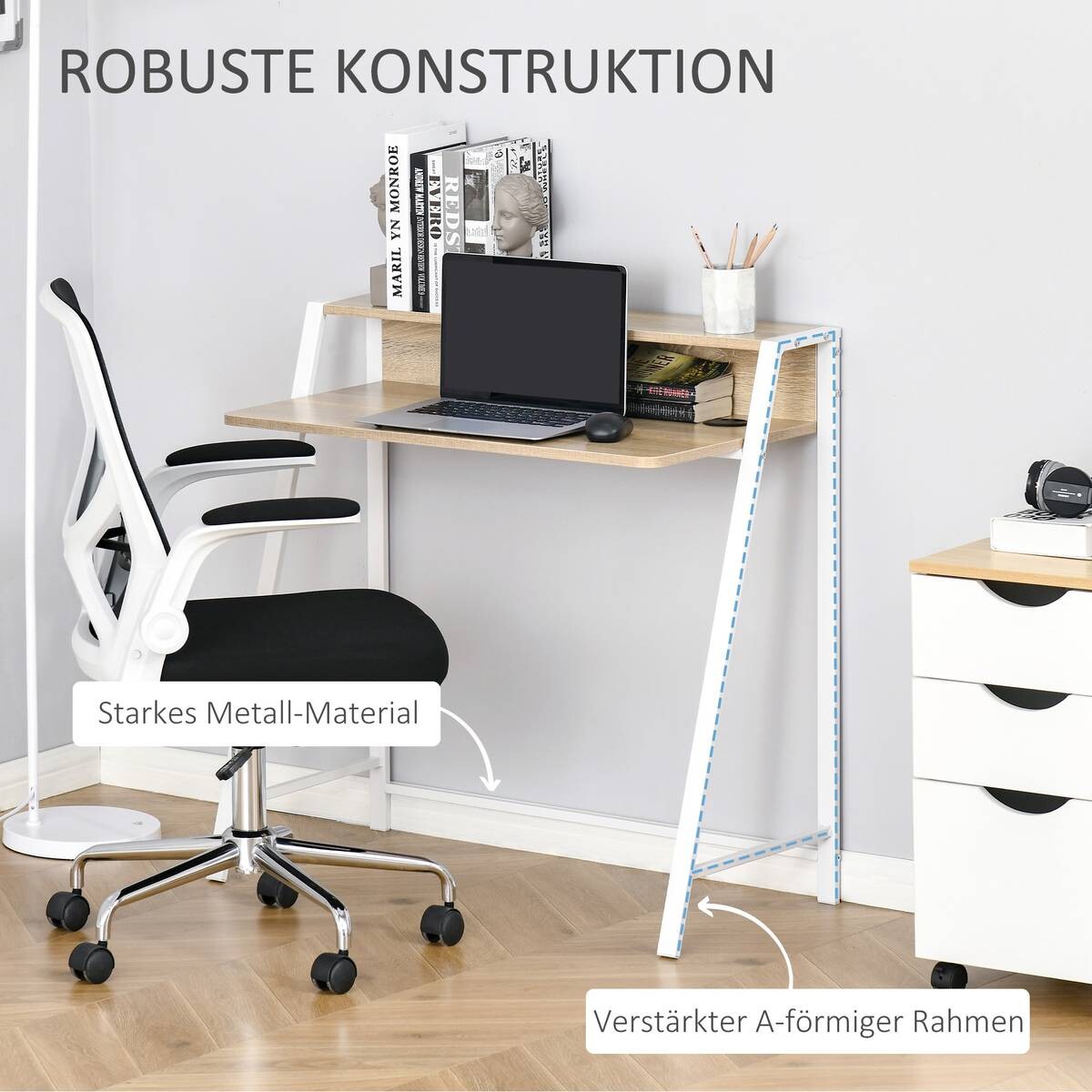 Schreibtisch 836-055AK weiß Eiche Nachbildung B/H/T: ca. 84x85x45 cm