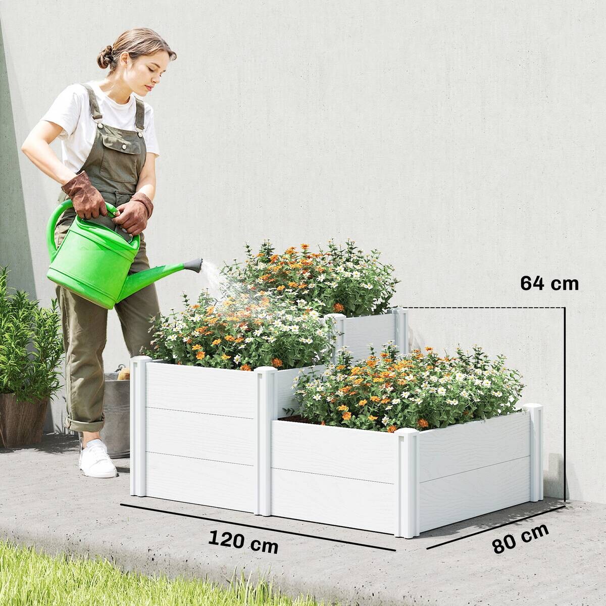 Outsunny Hochbeet weiß Kunststoff B/H/T/L: ca. 80x64x80x120 cm