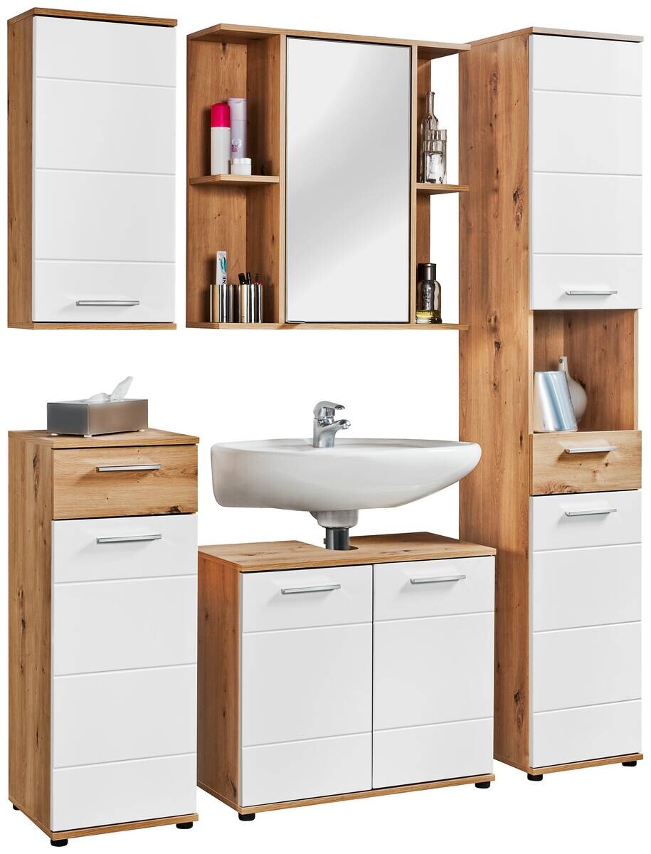 Badhängeschrank Bergen Eiche Artisan Nachbildung weiß Hochglanz B/H/T: ca. 35x74x23 cm