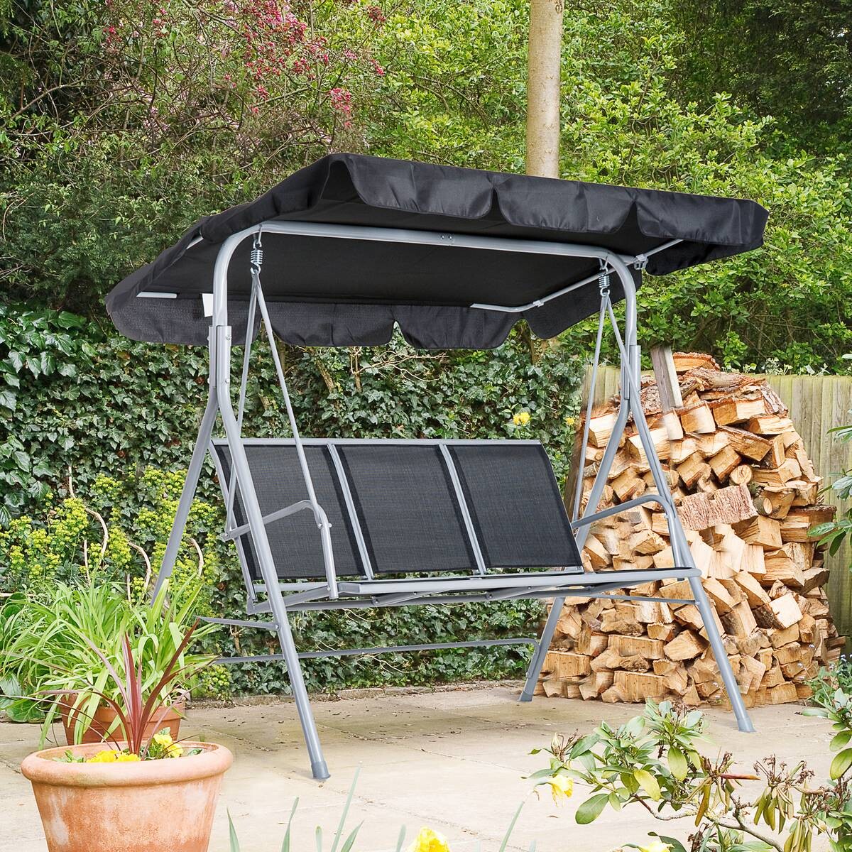 Outsunny Hollywoodschaukel schwarz Metall B/H/L: ca. 110x153x170 cm