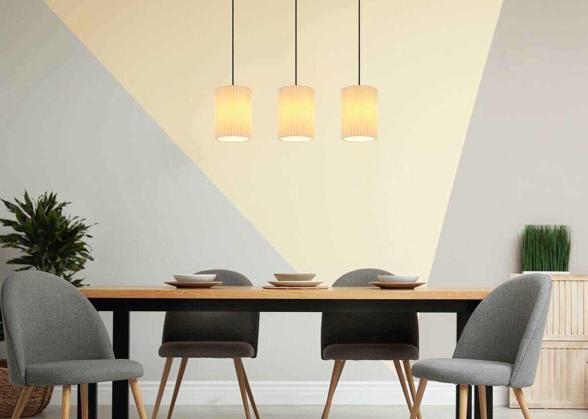 GLOBO Hängeleuchte natur schwarz mattschwarz Metall Textil B/H/L: ca. 20x120x85 cm E27 3 Brennstellen