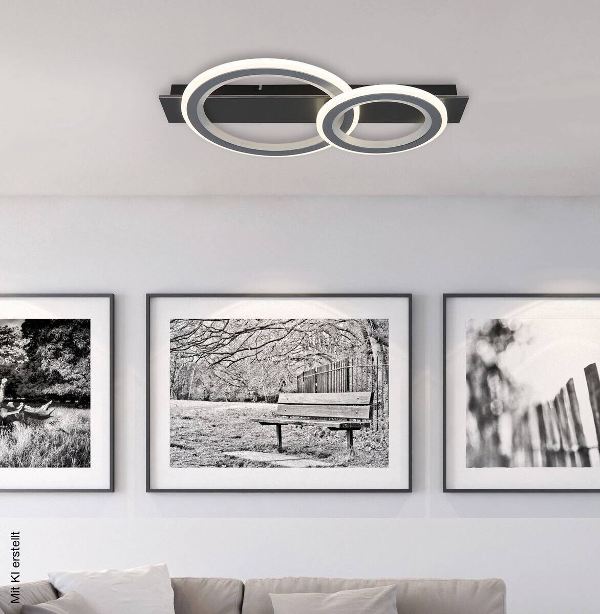 GLOBO LED-Deckenleuchte grau mattschwarz Opal Kunststoff Acryl Metall B/H/L: ca. 37x8x63 cm 1 Brennstellen