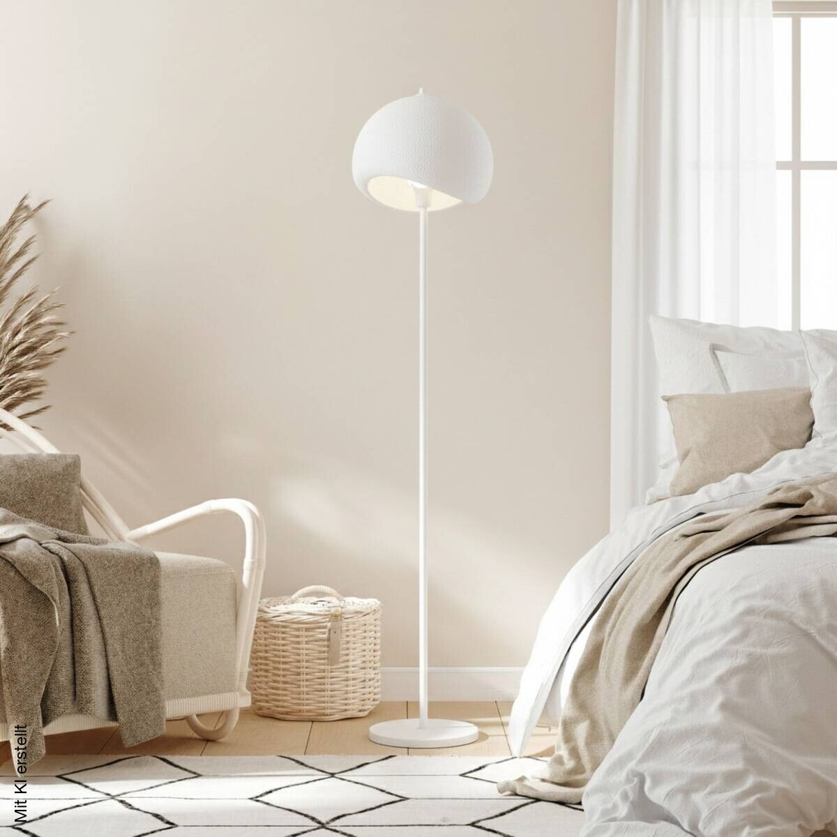 Opviq Stehlampe Yontu-15854 weiß Metall Polyester-Mischgewebe B/H/L: ca. 29x170x34 cm E27 1 Brennstellen