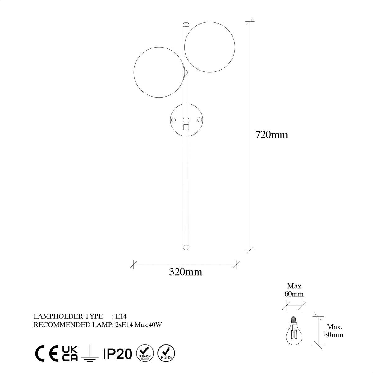 Opviq Wandleuchte Fazli gold Glas Metall B/H/T/L/D: ca. 27x72x27x32x15 cm E14 2 Brennstellen