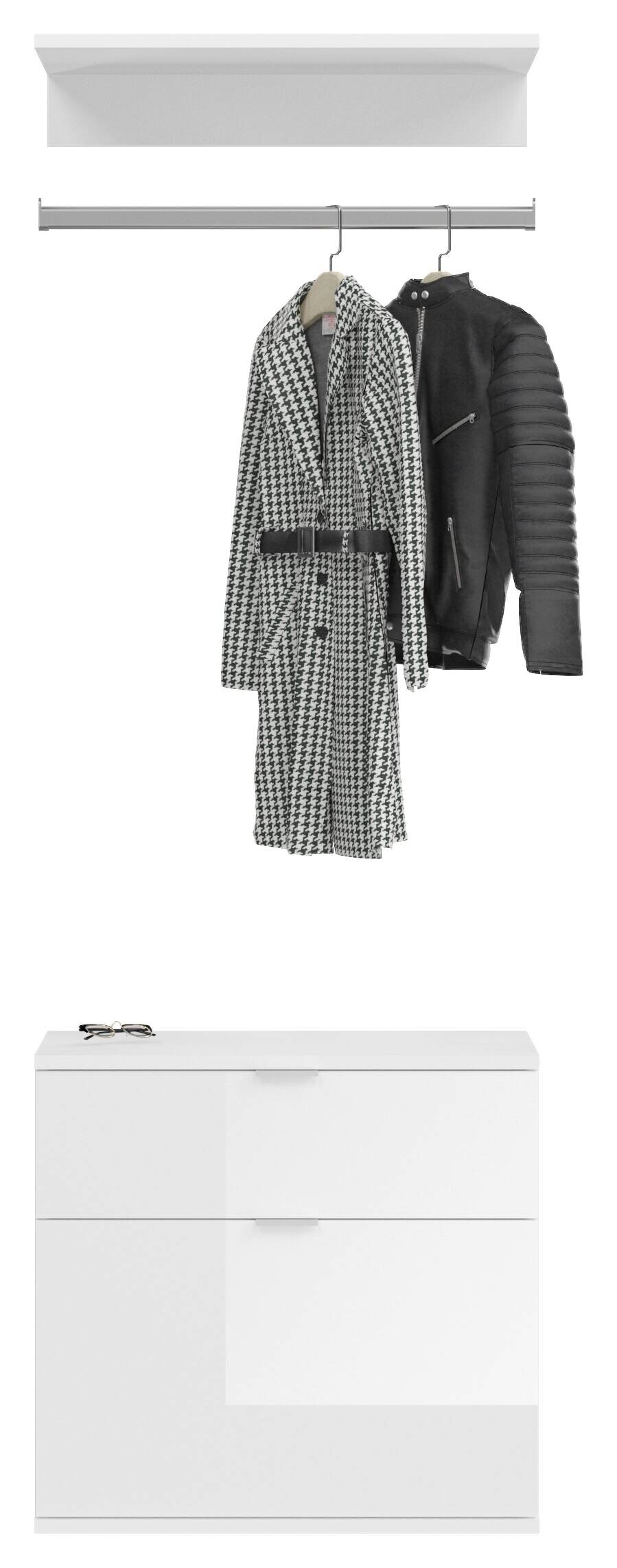 Garderobe PROJEKT Eiche Artisan Nachbildung weiß Hochglanz Spiegel B/H/T: ca. 183x193x34 cm