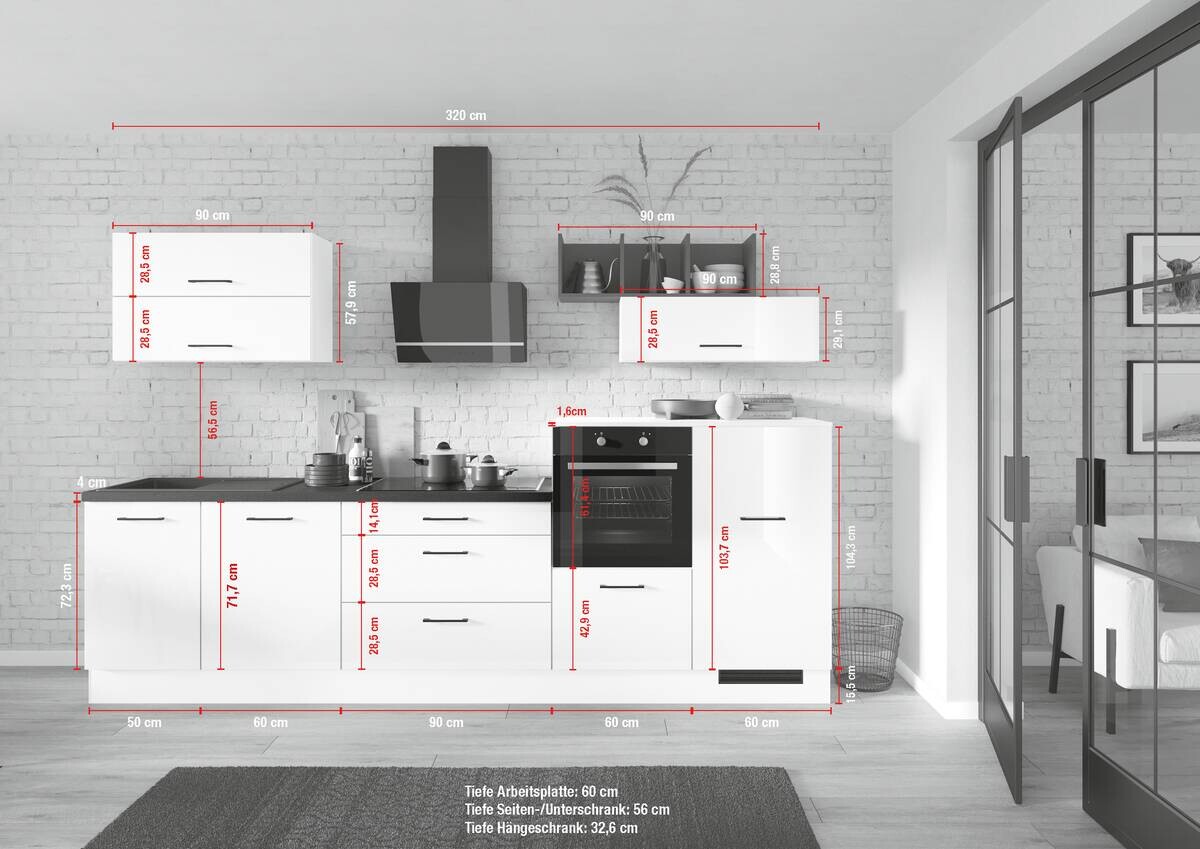 Küchenleerblock IBZ4320LG Graphit B/T: ca. 320x60 cm