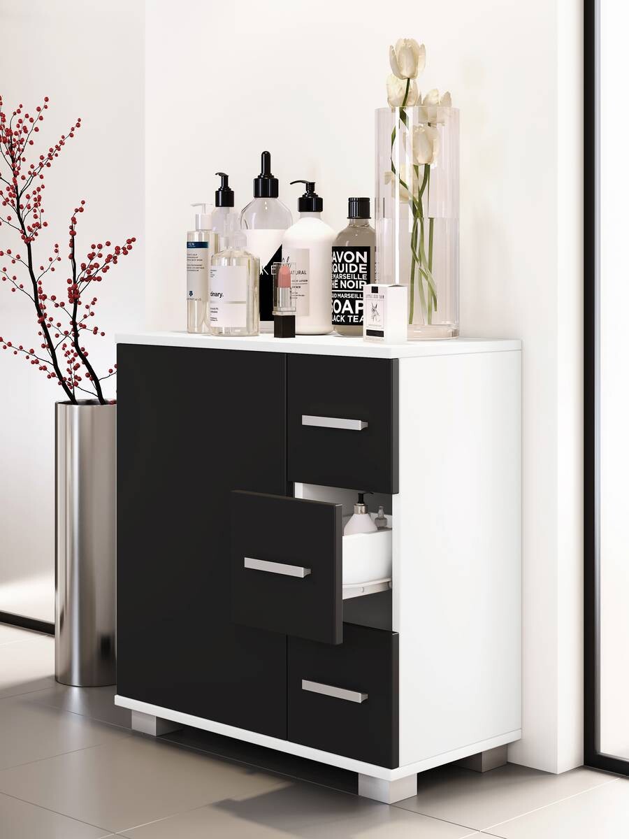 Midischrank Zalo weiß schwarz B/H/T: ca. 60x65x30 cm