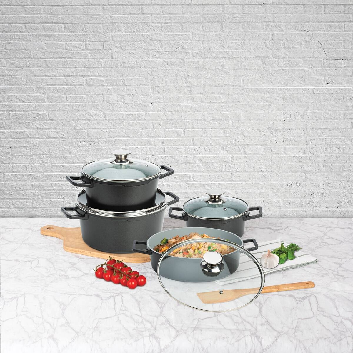 POCOline Topfset schwarz Aluminium 8 tlg.