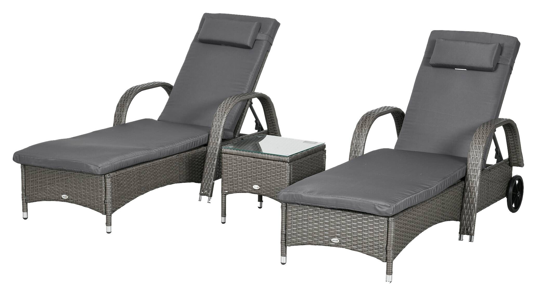 Outsunny Gartenliege 2er Set dunkelgrau Glas B/H/L: ca. 73x103x200 cm