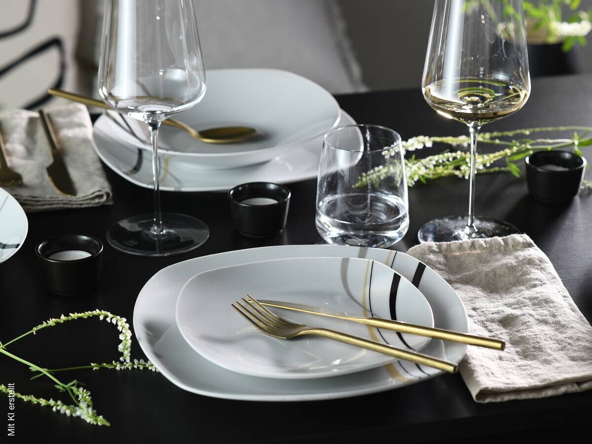 CreaTable Tellerset Square City Line weiß Porzellan