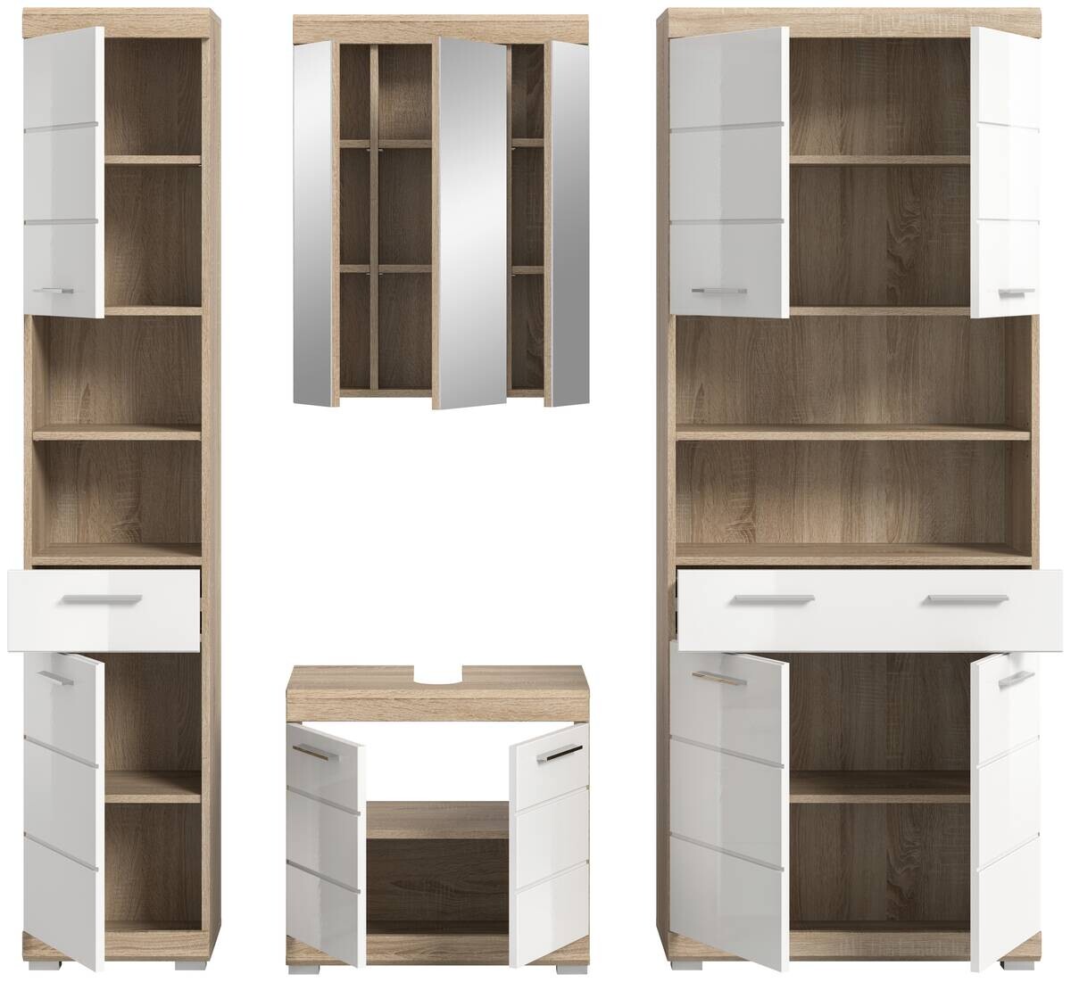 Badezimmer-Set Lambada Eiche Sonoma Nachbildung weiß Hochglanz B/H/T: ca. 186x191x34 cm