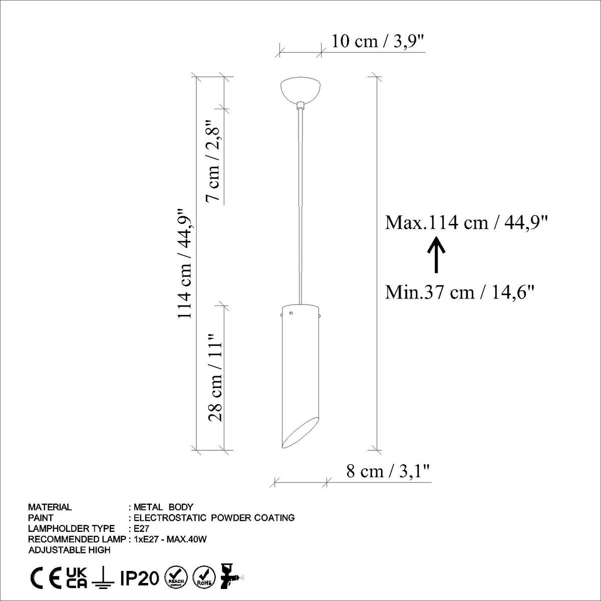 Opviq Pendelleuchte minze B/H/T: ca. 8x114x8 cm E27 1 Brennstellen