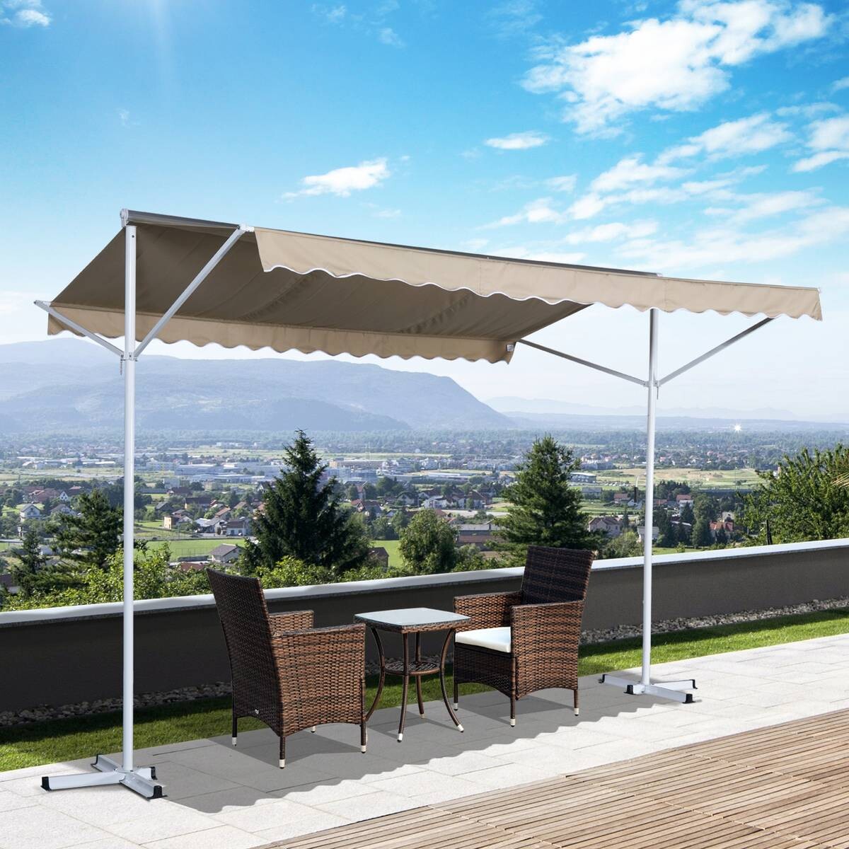 Outsunny Standmarkise creme Polyester-Mischgewebe B/H/L: ca. 294x250x295 cm