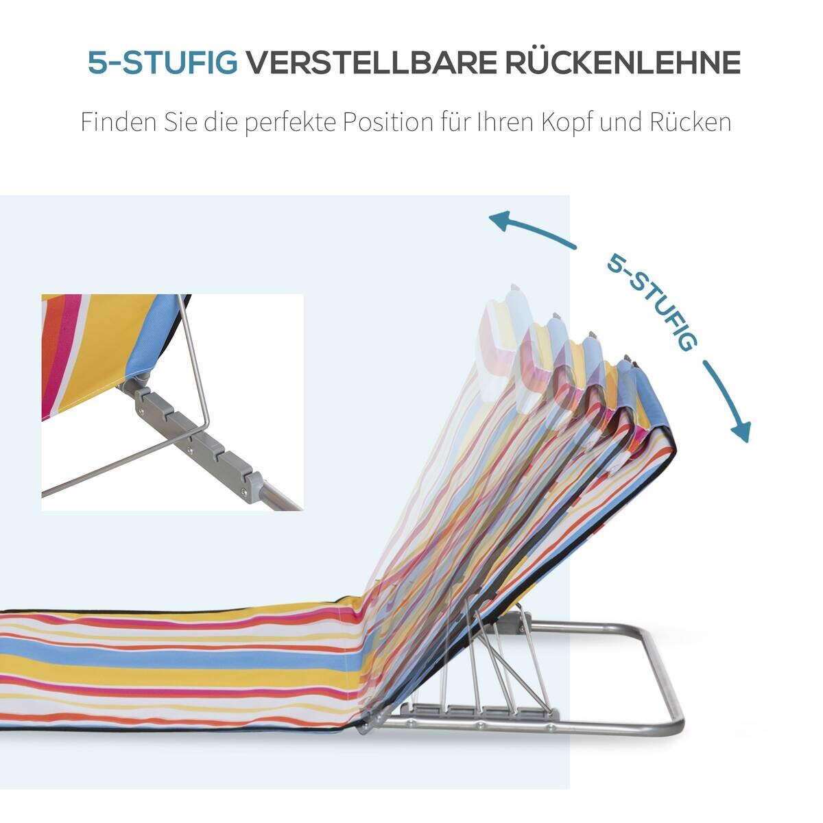 Outsunny Strandliege 2er Set mehrfarbig Stahl B/H/L: ca. 53x45x124 cm