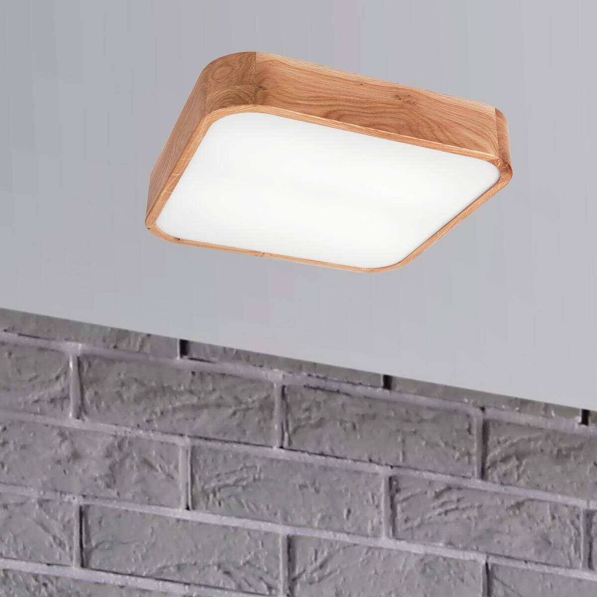 Lamkur Deckenleuchte GASPAR 48888 Eiche Eiche Holz Glas H/L: ca. 8x45 cm E27 4 Brennstellen