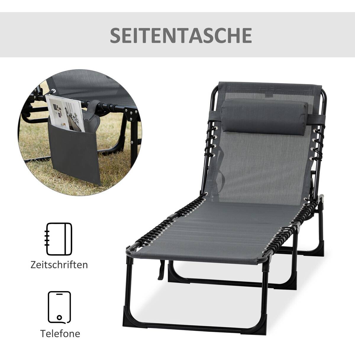 Outsunny Sonnenliege grau Stahl B/H/L: ca. 58x30x185 cm