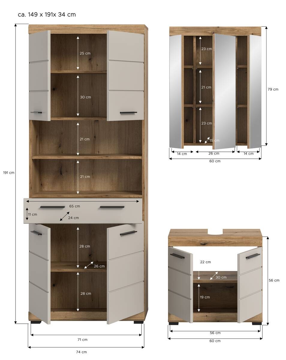 Badezimmer-Set Scout Evoke Oak Nachbildung Kaschmirgrau Nachbildung B/H/T: ca. 149x191x34 cm