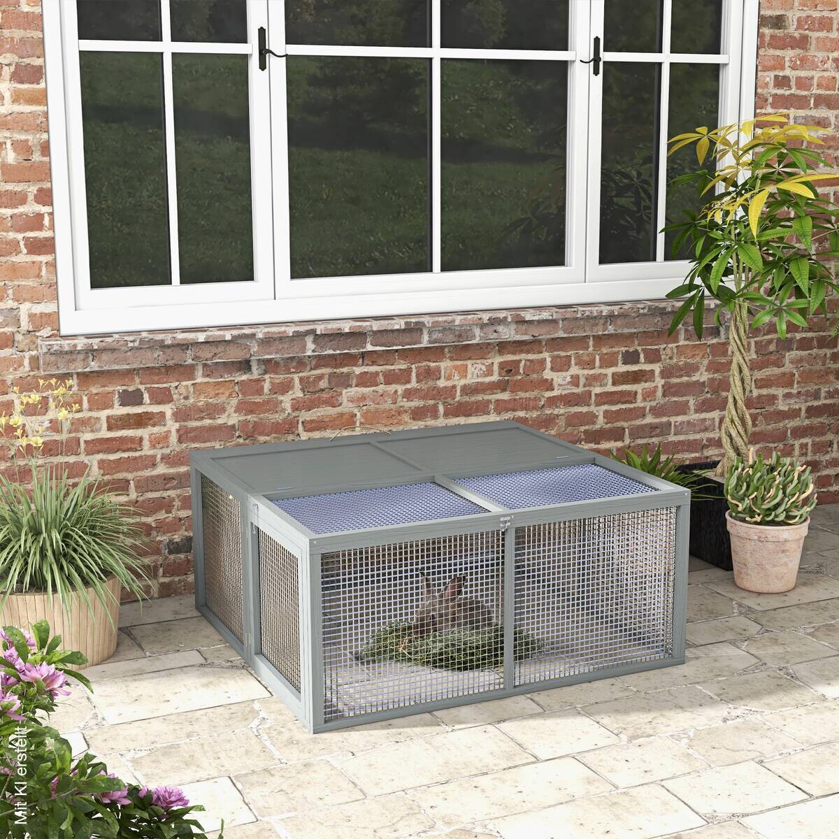 PawHut Zwergkaninchenstall grau Stahl B/H/L: ca. 105x50x110 cm