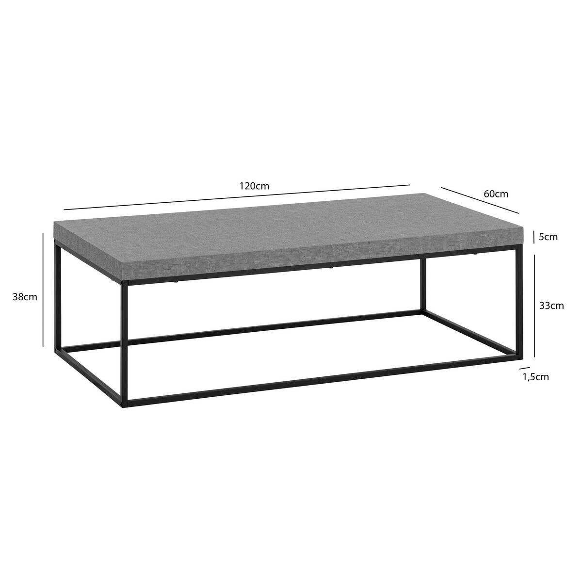 Couchtisch Beton Optik B/H/T: ca. 120x38x60 cm