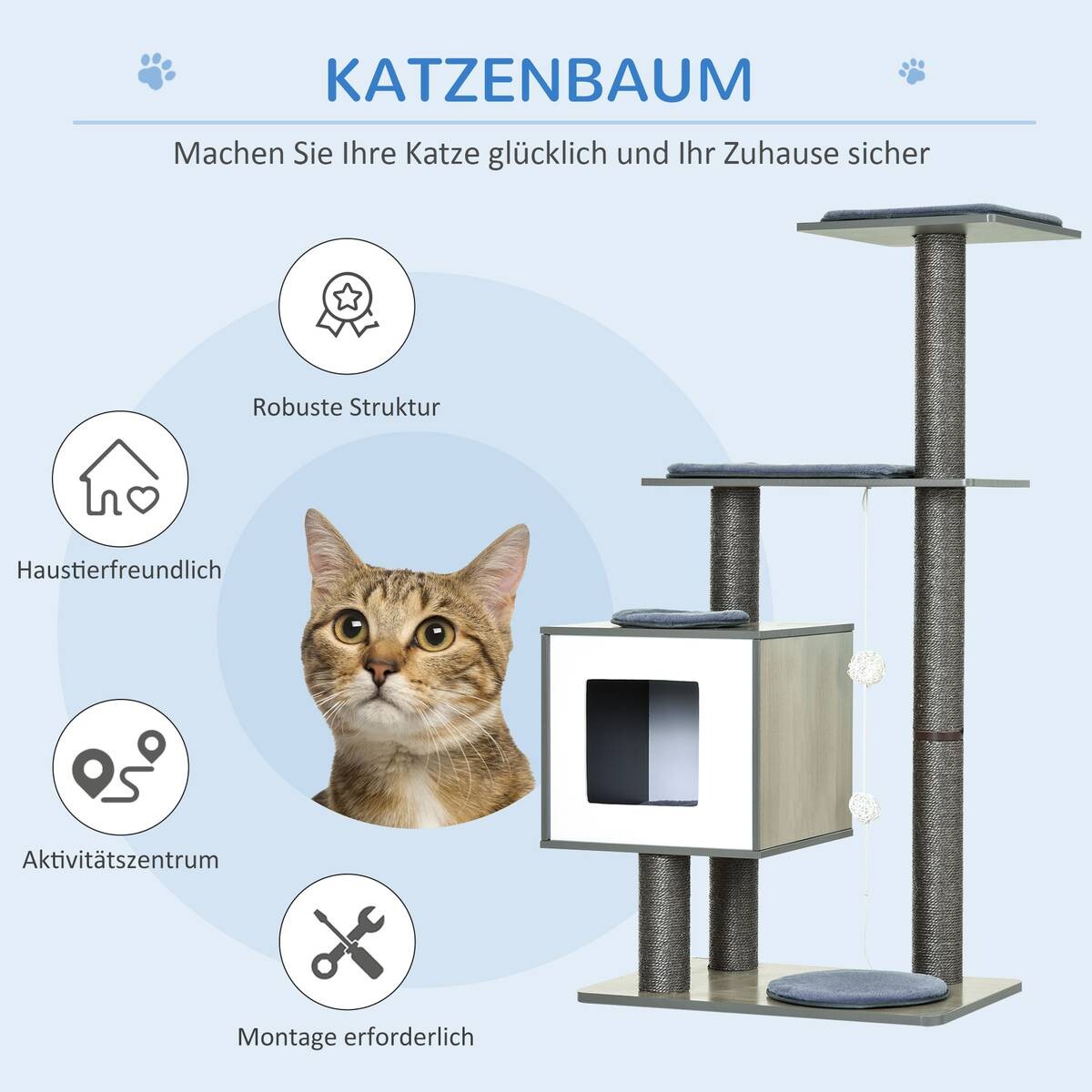 PawHut Katzenkratzbaum grau Holz B/H/L: ca. 40x120x60 cm
