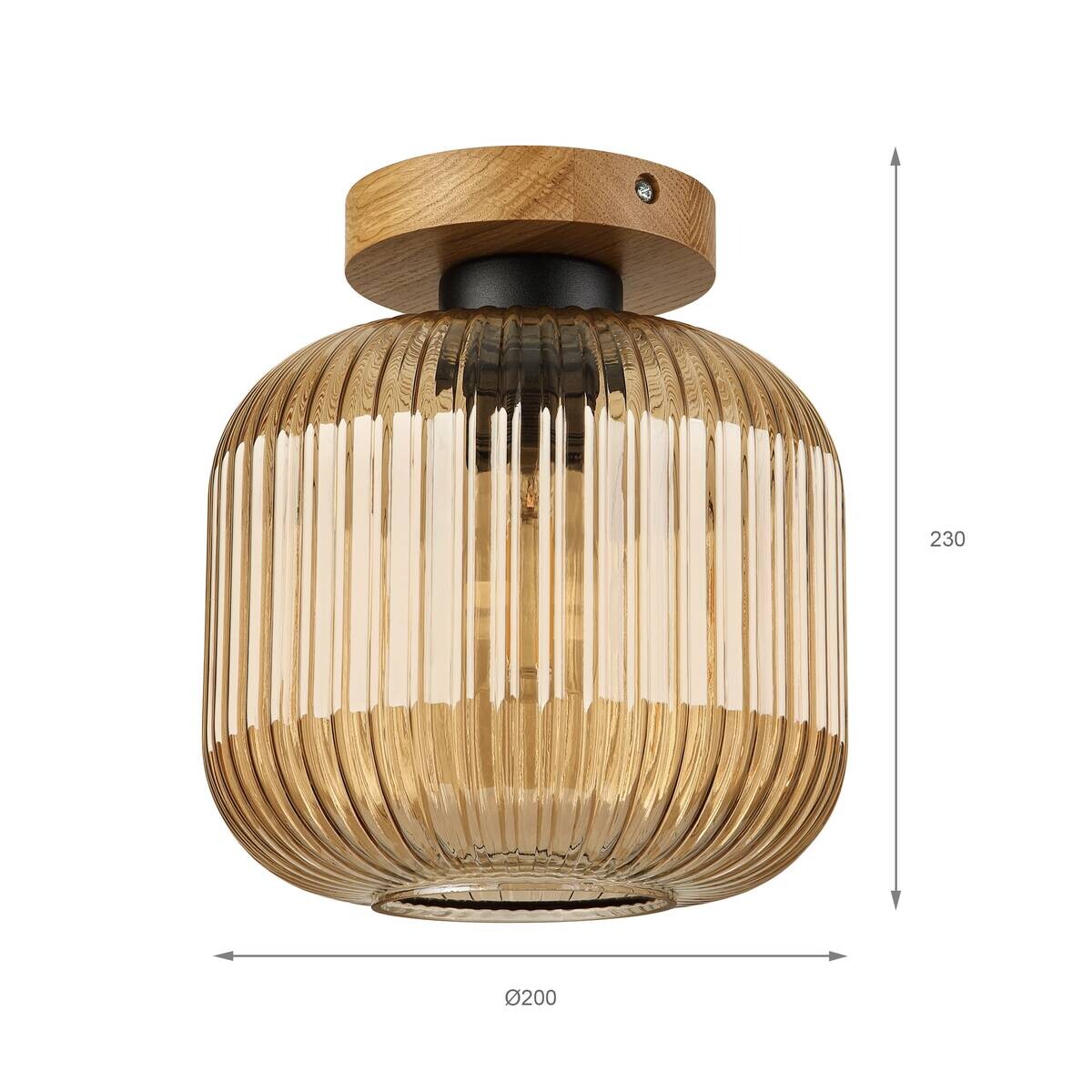 Lamkur Deckenleuchte gold Eiche Glas Eiche B/H/L: ca. 20x23x20 cm E27 1 Brennstellen