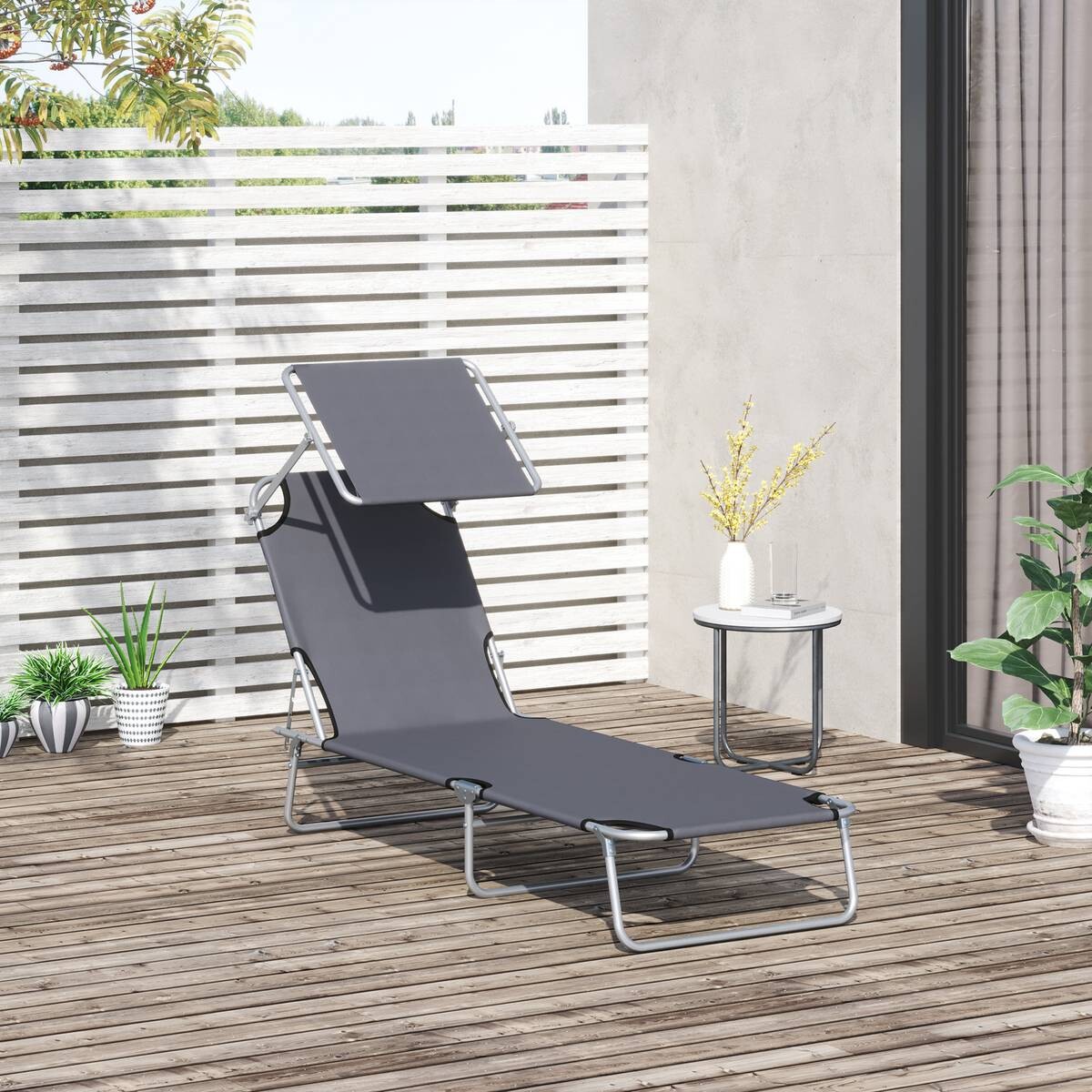 Outsunny Sonnenliege grau Metall B/H/L: ca. 58x36x187 cm