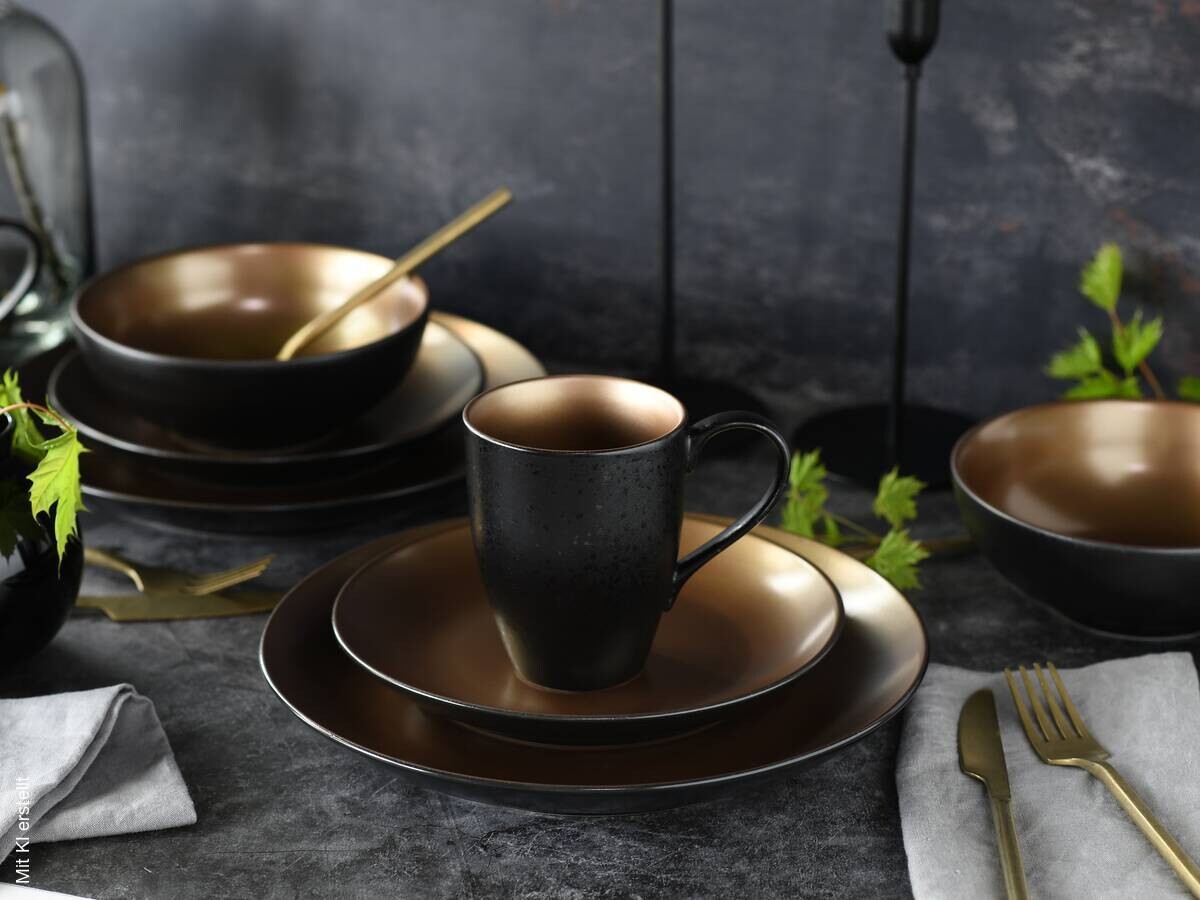 CreaTable Kombiservice GLAMOUR - Gold gold Steinzeug 16 tlg.