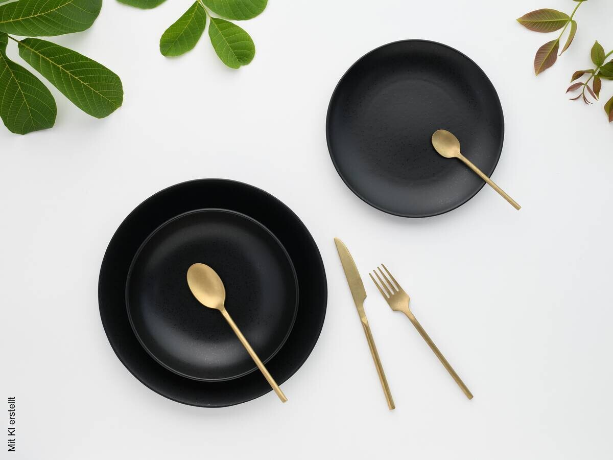 CreaTable Tafelservice Magic Black schwarz Steinzeug 12 tlg.