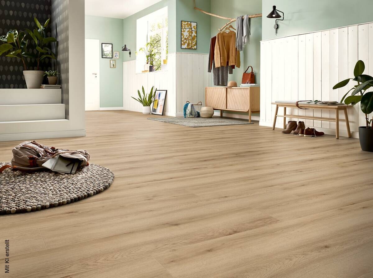 Laminatboden Buche natur ca. 2,694 m² im Paket B/L: ca. 24,4x138 cm pro Paket