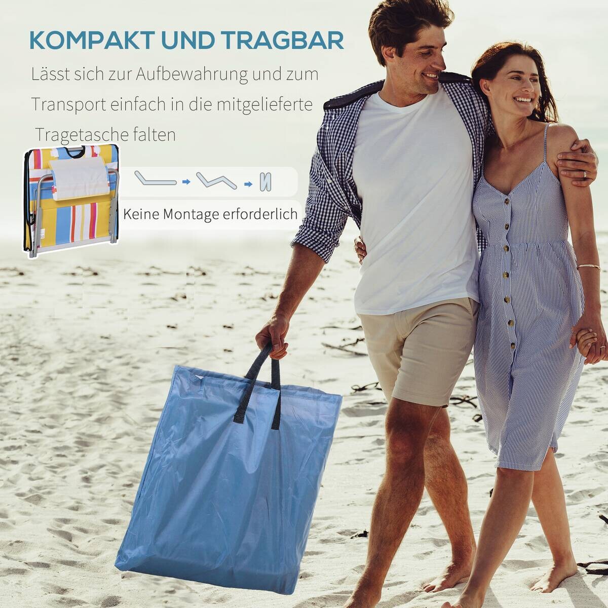 Outsunny Strandliege 2er Set mehrfarbig Stahl B/H/L: ca. 53x45x124 cm