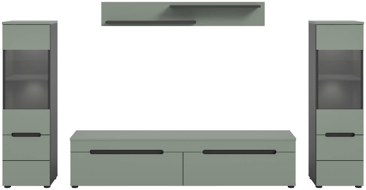 Wohnwand Canu grün basaltgrau Nachbildung B/H/T: ca. 272x141x33 cm