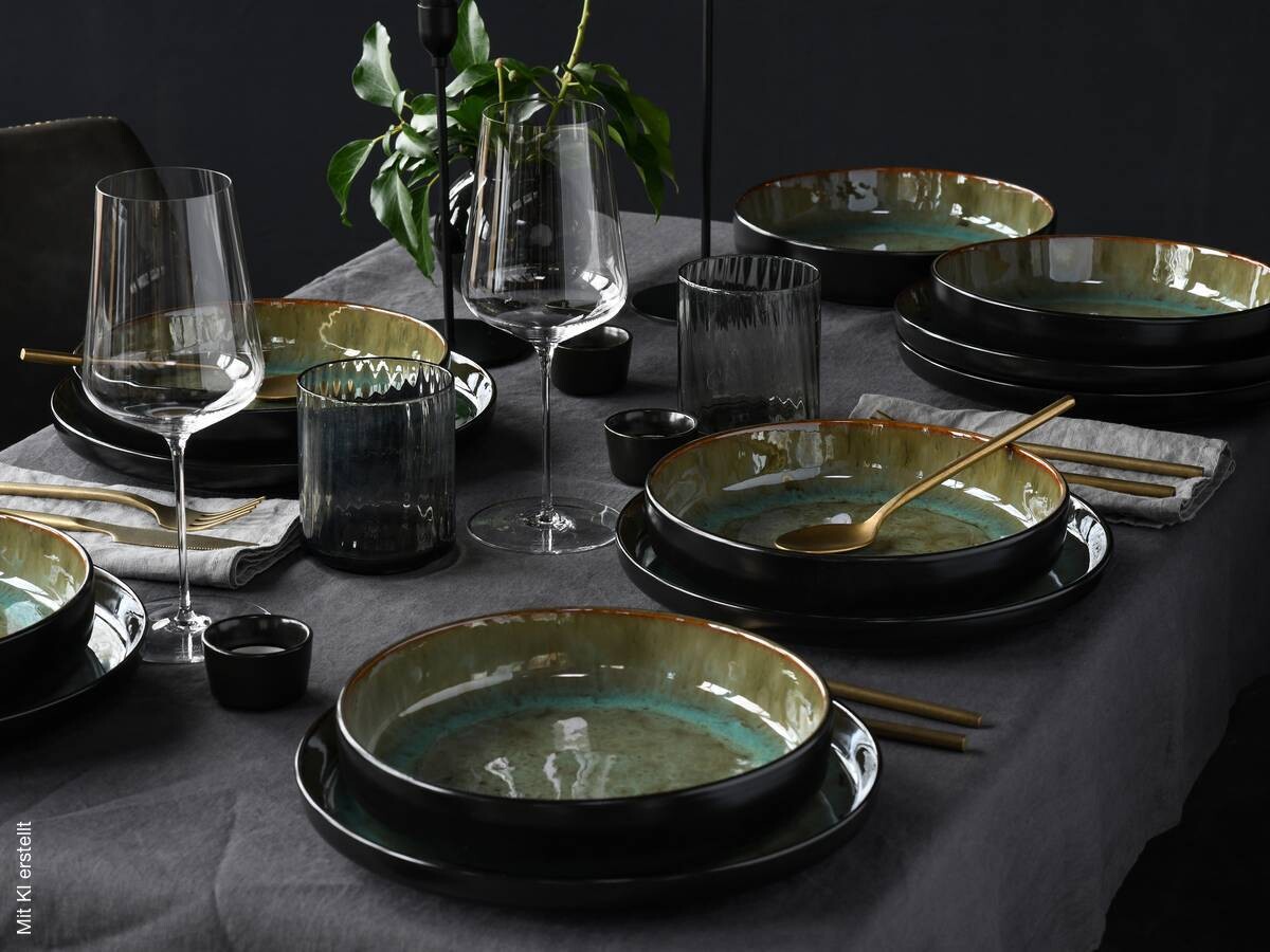 CreaTable Tafelservice Nordic Fjord grün Steinzeug 12 tlg.