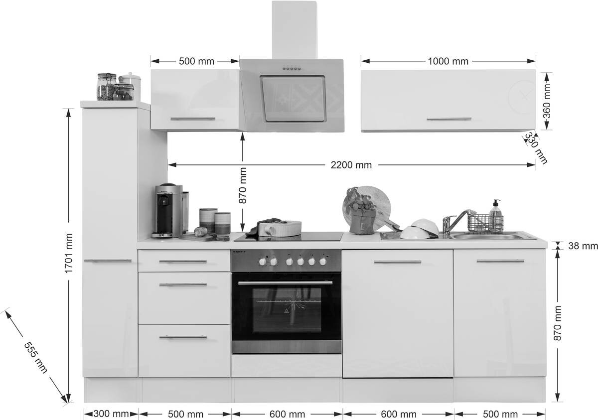 Respekta Küchenblock Amanda grau Hochglanz B/H/T: ca. 250x200x60 cm