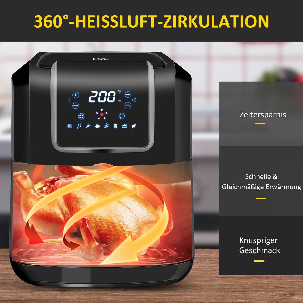 HOMCOM Heißluftfritteuse 800-120V90 schwarz Polypropylen B/H/L: ca. 29x36,5x33,8 cm ca. 6,5 l