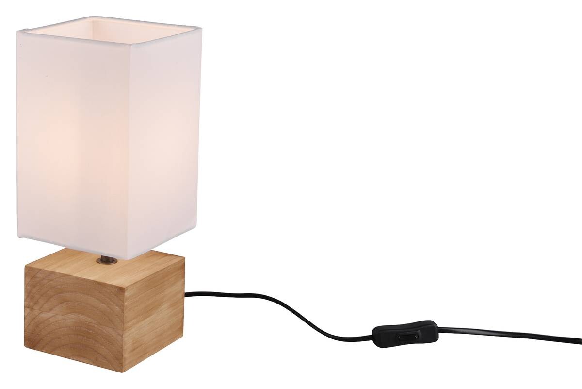 Reality Tischleuchte R50171030 weiß Holz Stoff B/H/L: ca. 12x30x12 cm E14 1 Brennstellen