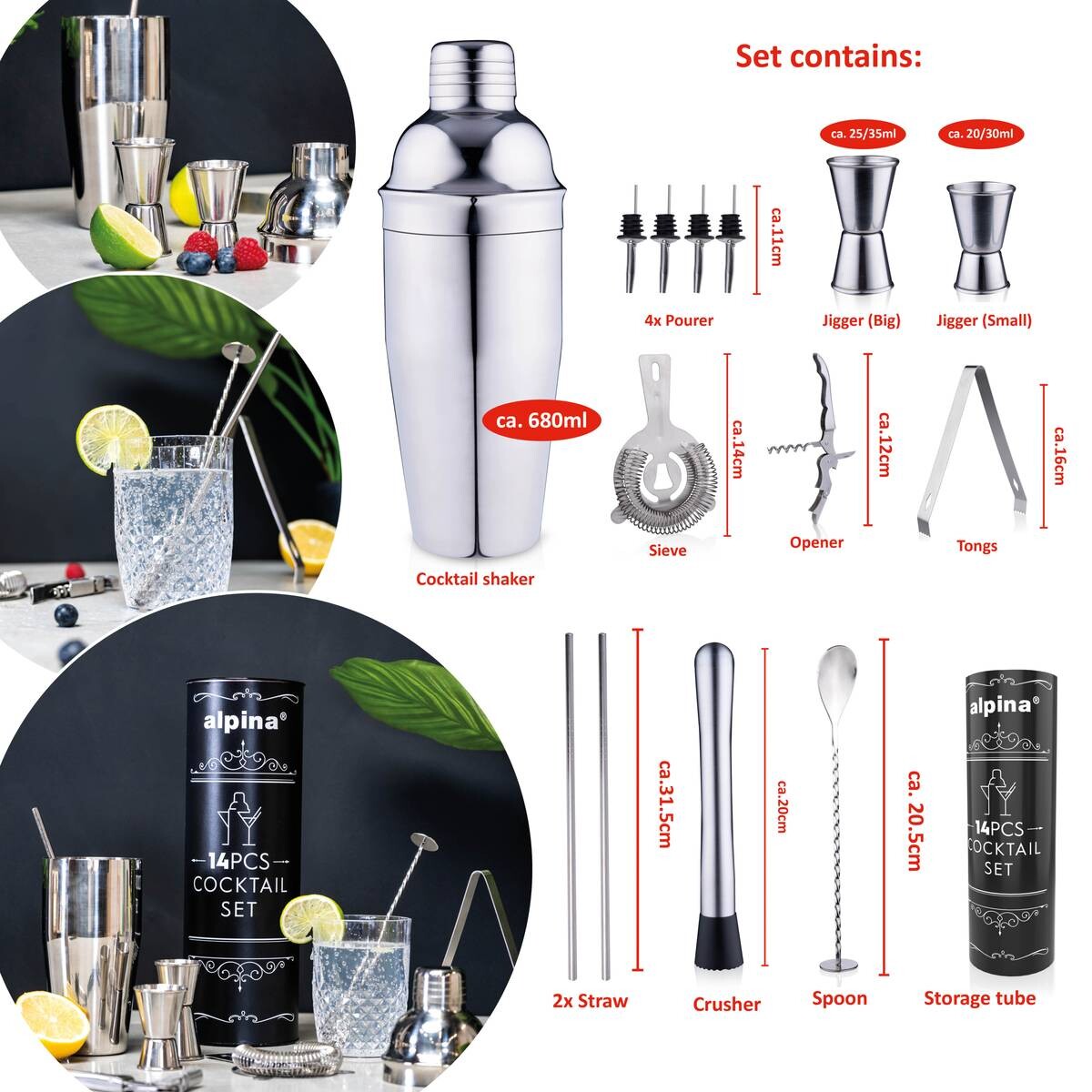 alpina Cocktailset silber Edelstahl