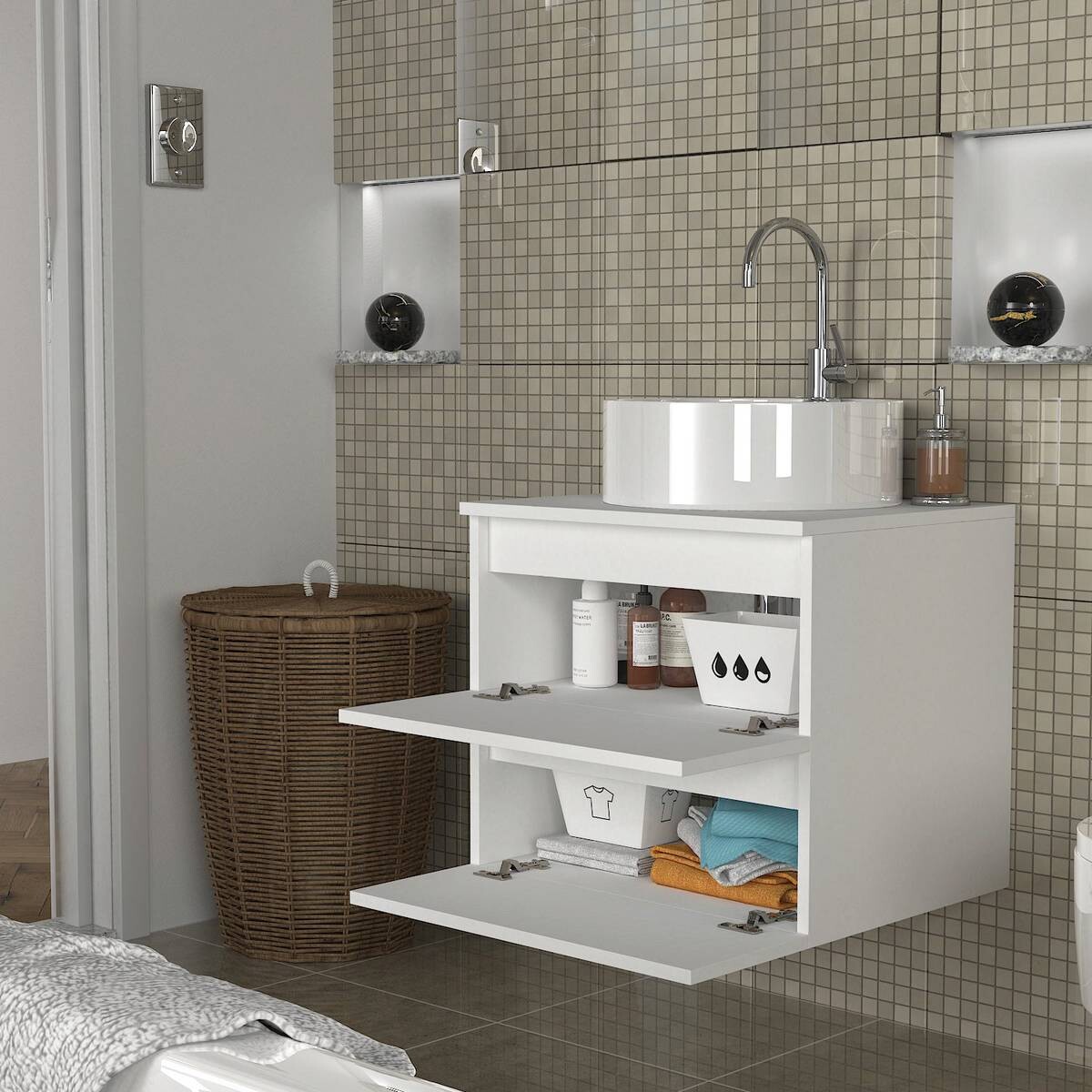 Waschbeckenunterschrank Carmita weiß B/H/T: ca. 60x53,8x49 cm