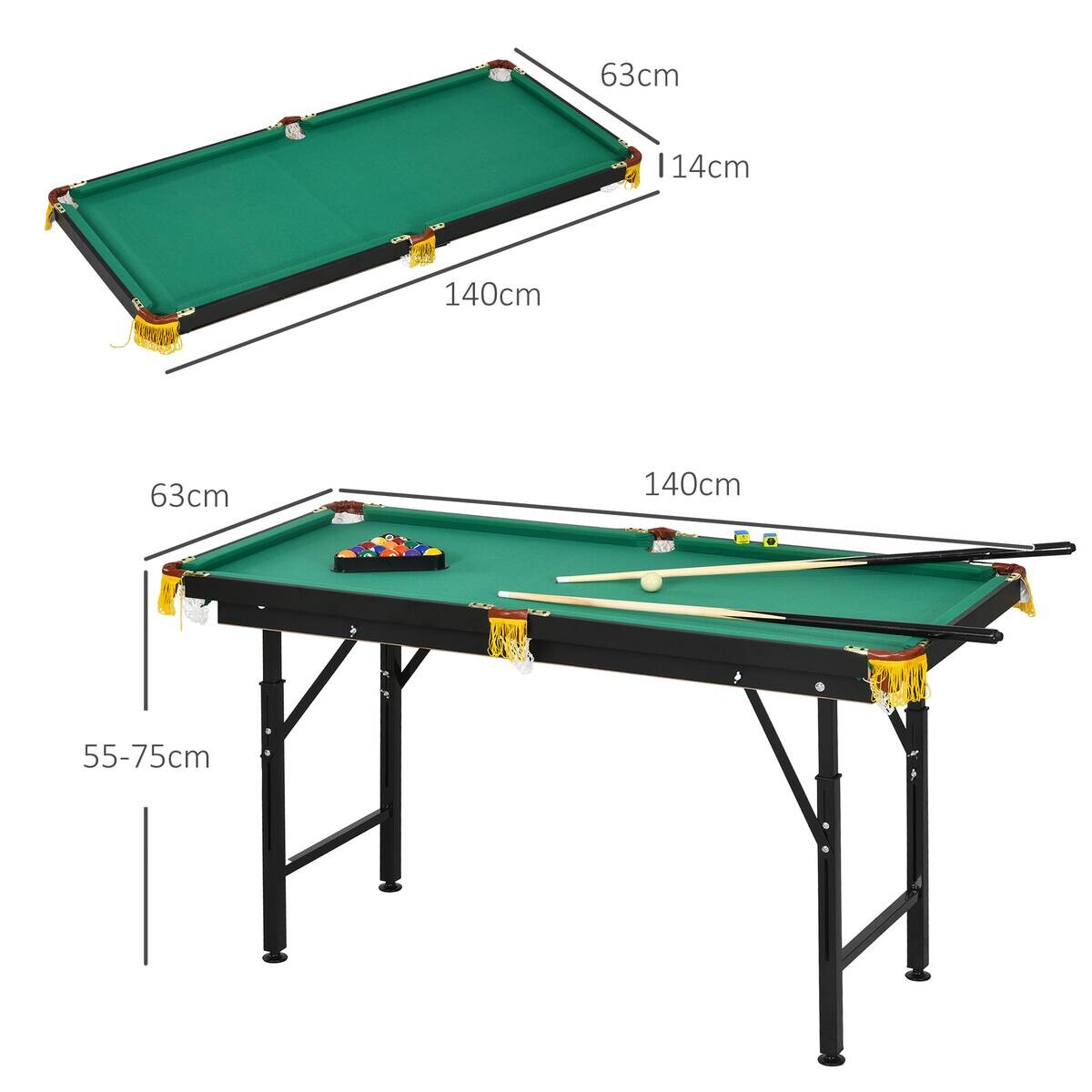 SPORTNOW Billardtisch grün Stahl B/H/L: ca. 63x75x140 cm