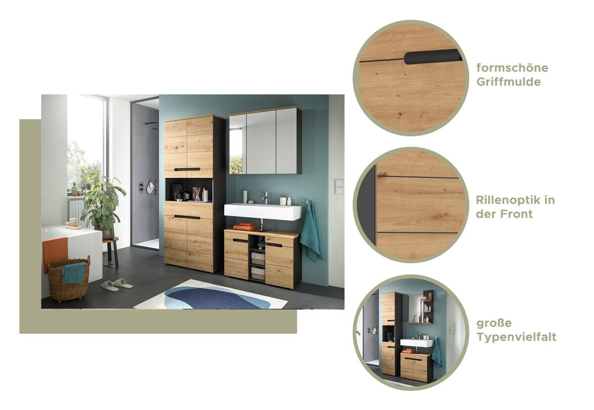 Badezimmer-Set Canu Basalt Eiche Artisan Nachbildung B/H/T: ca. 133x193x34 cm