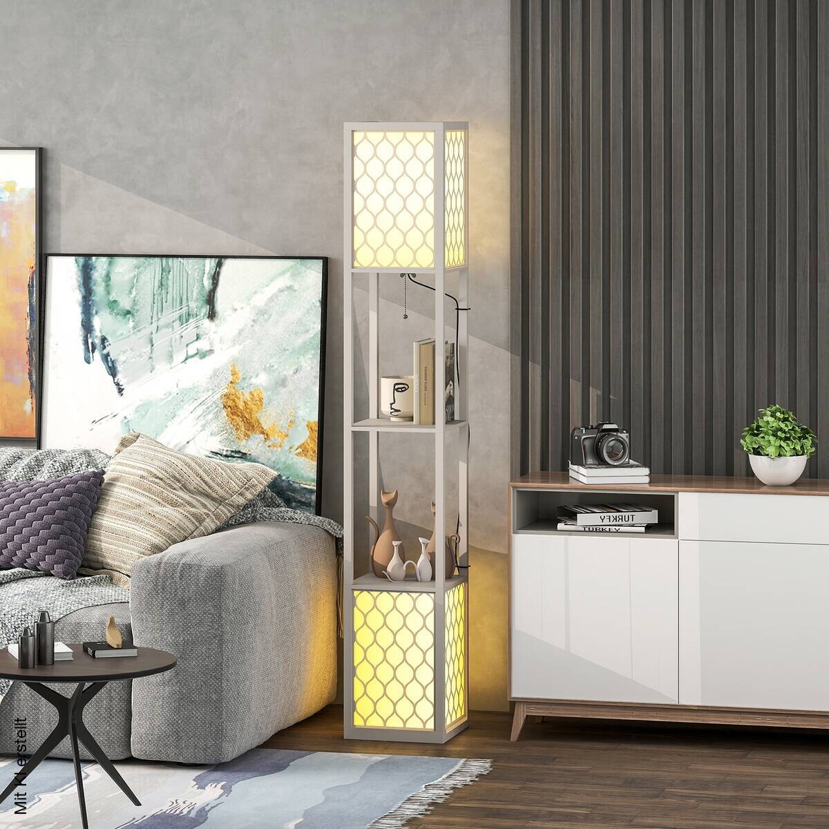 HOMCOM Stehleuchte grau MDF Kunststoff B/H/L: ca. 26x156x26 cm E27 2 Brennstellen