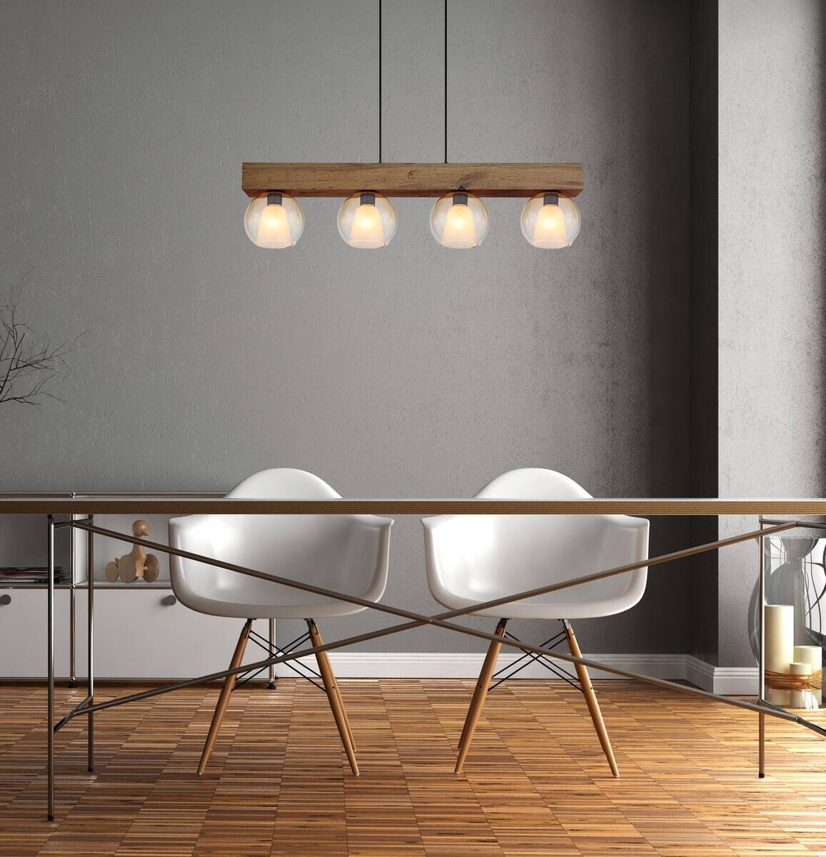 GLOBO Pendelleuchte BARRY I 15773-4H schwarz amber Metall MDF B/H/L: ca. 18x120x100 cm E27 4 Brennstellen